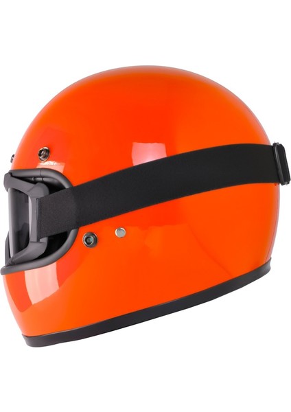 Motosiklet Retro Kask Harley Cafe Racer Vespa Modüler ve Anti Uv Gözlüklü Motor Kaskı Orange