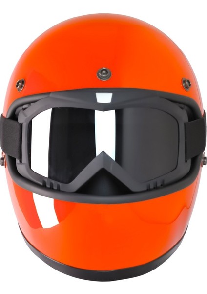 Motosiklet Retro Kask Harley Cafe Racer Vespa Modüler ve Anti Uv Gözlüklü Motor Kaskı Orange