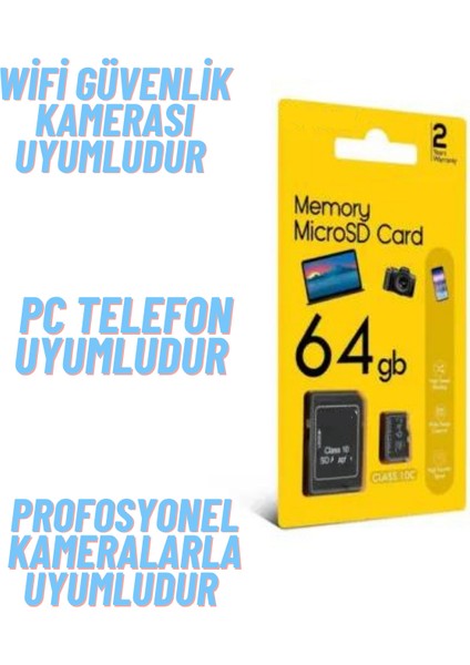 64GB Hafıza Kartı Adaptör Dahil Araç Kameraları ve Kameralar Için Uyumlu SD kart