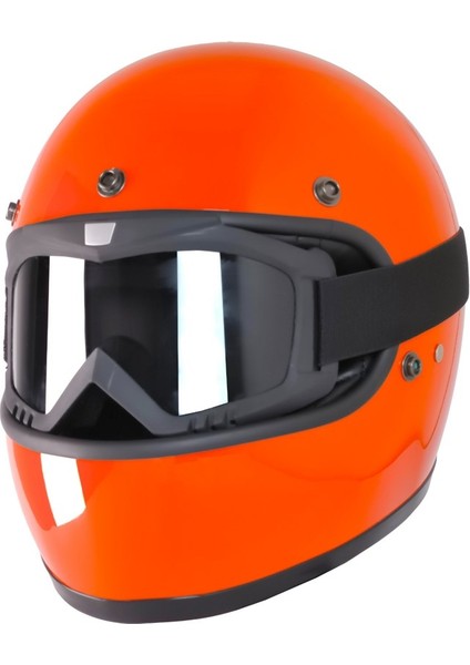 Motosiklet Retro Kask Harley Cafe Racer Vespa Modüler ve Anti Uv Gözlüklü Motor Kaskı Orange