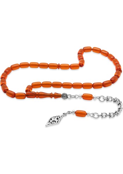 Kararmaz Metal Arnavut Zincir Püsküllü Kapsül Kesim Kırmızı Bilek Boy Ateş Kehribar Tesbih