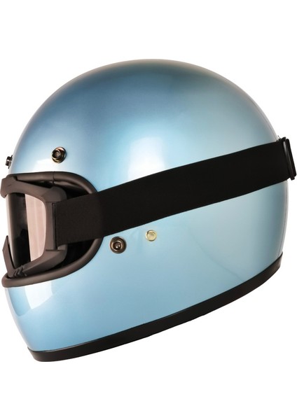 Motosiklet Retro Kask Harley Cafe Racer Vespa Modüler ve Anti Uv Gözlüklü Motor Kaskı Blue