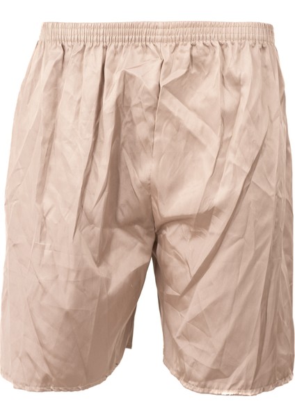 Erkek Saten Kumaş Şort Düz Renk Beli Lastikli Cepsiz Hafif Kumaş