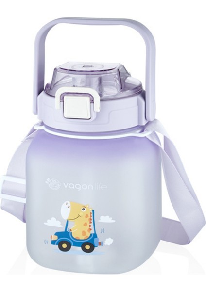 Tritan 1100 ml Çocuk Askılı Pipetli Pipetsiz Kullanım Su Matarası Çıkartma Hediyeli