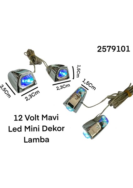 2 Adet 12 Volt  2 Ledli Mavi Mini Dekor LED Lamba Yapıştırma Iç ve Dış Uyumlu