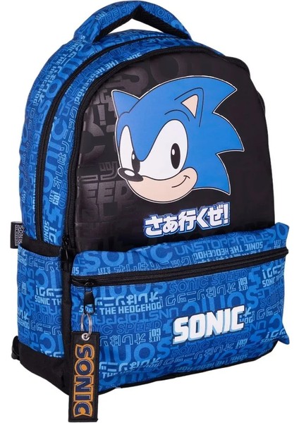 Sonic The Hedgehog Büyük Boy 3 Bölmeli Mini Cepli Çocuk Okul Sırt Çantası Siyah