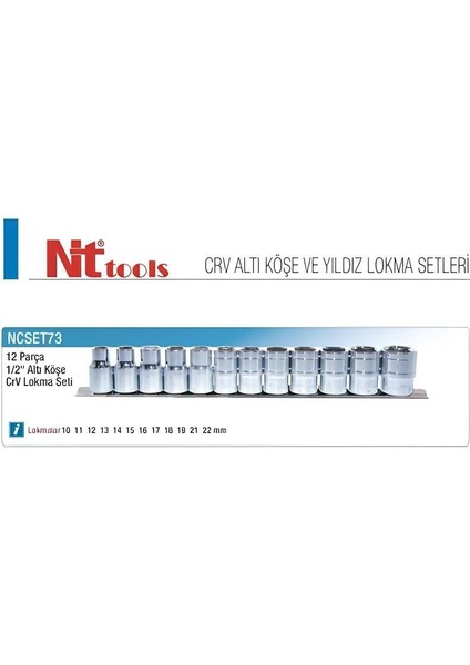 12 Parça 1/2" Altıköşe Lokma Seti NCSET73