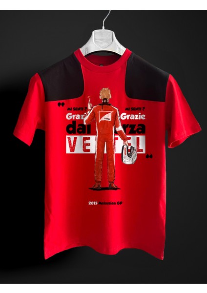 Sebastian Vettel Kırmızı Siyah T-Shirt