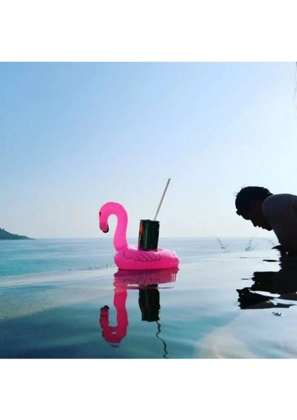Tekno Trust Pembe Flamingo Şişme Deniz Havuz Bardak Tutucu Float Bar 18-22CM
