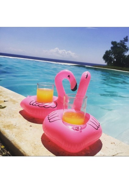 Tekno Trust Pembe Flamingo Şişme Deniz Havuz Bardak Tutucu Float Bar 18-22CM