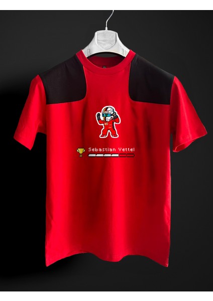 Sebastian Vettel Pixel Pixel Kırmızı Siyah T-Shirt
