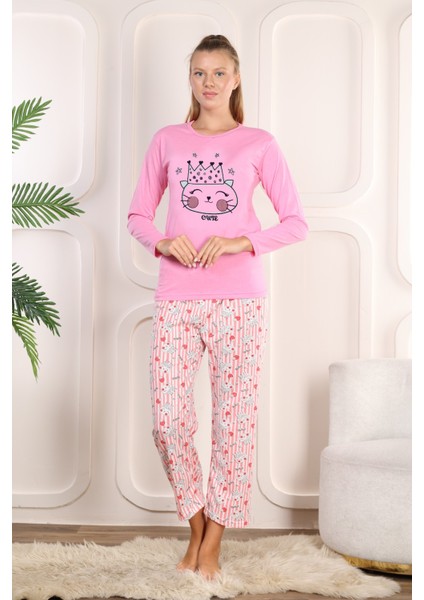 Kadın Pembe Desenli Pijama Takımı