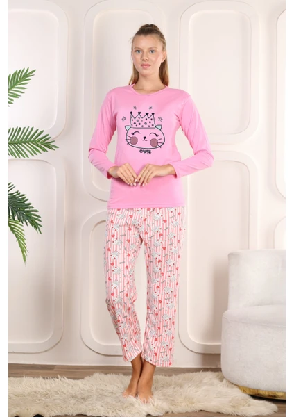 Kadın Pembe Desenli Pijama Takımı