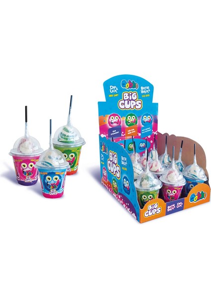 Big Cups Ekşili Toz ve Sert Şeker/lolipop/topitop (39GR x 12 Adet) 1 Kutu