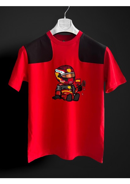 Carlos Sainz Pixel Kırmızı Siyah T-Shirt