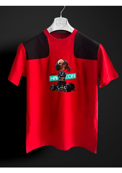 Lewis Hamilton Pixel Kırmızı Siyah T-Shirt