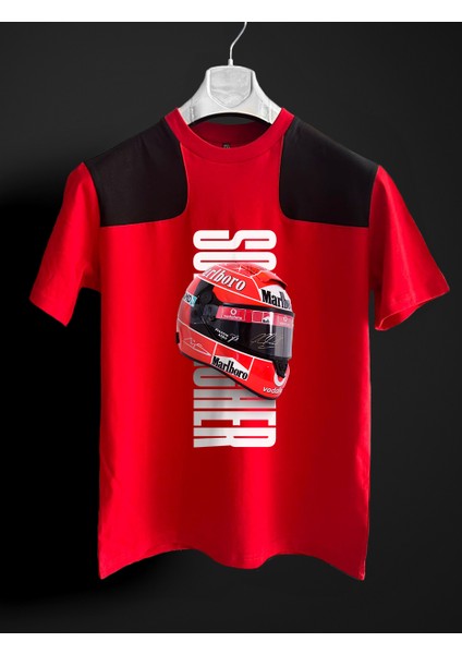 Schumacher Imzalı Kask Kırmızı Siyah T-Shirt