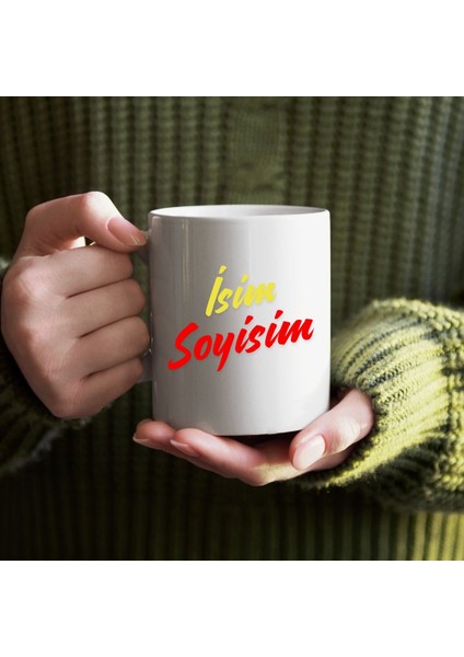 Kişiye Özel Sarı Kırmızı Isim Yazılı Bardak - Isimli Bardak