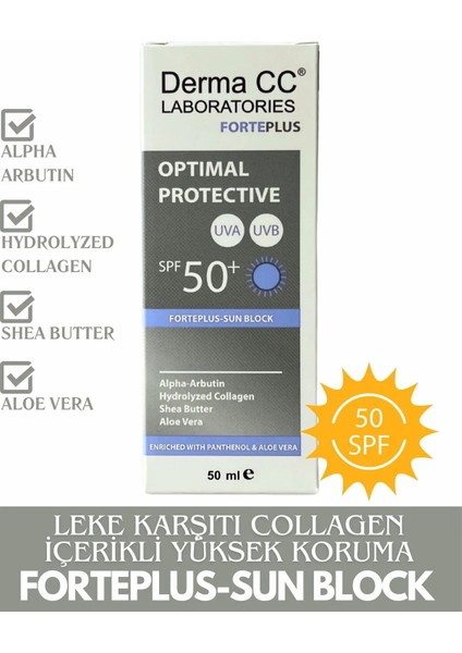 Derma cc Laboratorıes Güneş Kremi SPF50+ Forte Plus Yüksek Koruma Katmanlı Koruyucu 50ML