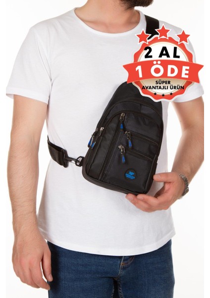 Siyah Mavi Qatro Unisex Çapraz Çanta