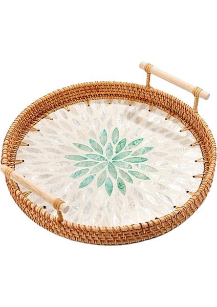 Rattan Tepsisi Yuvarlak Kek Aperatifler Partiler Için Tepsi Tezgah Mutfak 24CM (Yurt Dışından)