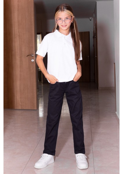 Lacivert Beli Lastikli Basic Kız Çocuk Okul Pantolonu 19201 modelleri