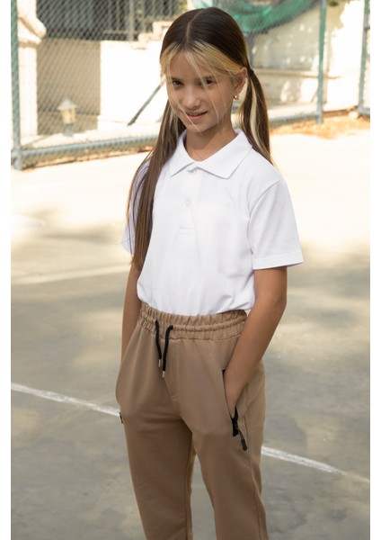 Krem Fermuar Cepli Kız Çocuk Okul Eşofman Altı 19198 modelleri