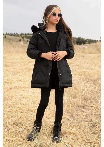 Siyah Kürklü Içi Astarlı Çıkarılabilir Kapüşonlu Kız Çocuk Mont 19053 fiyatları
