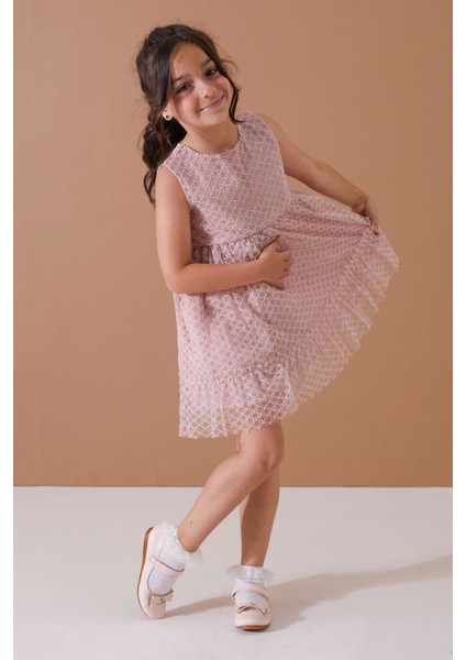 Gül Kurusu Jean Crop Ceketli Tüllü Kız Çocuk Elbise Takımı 19104 indirimleri