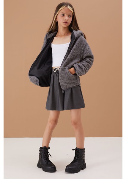 Füme Unisex Kapüşonlu Çocuk Peluş Hırka 5-15 Yaş 19103 modelleri