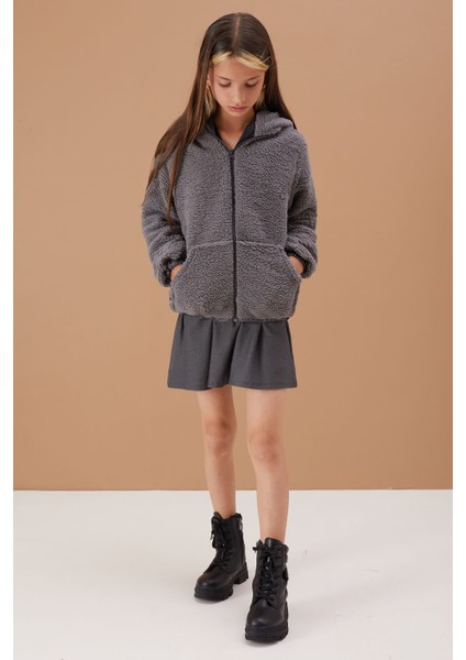 Füme Unisex Kapüşonlu Çocuk Peluş Hırka 5-15 Yaş 19103 fırsatları