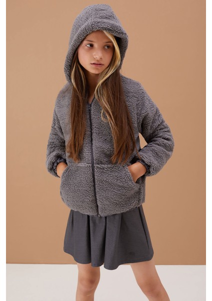 Füme Unisex Kapüşonlu Çocuk Peluş Hırka 5-15 Yaş 19103 indirimleri