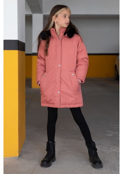 Pembe Kürklü Içi Astarlı Çıkarılabilir Kapüşonlu Kız Çocuk Mont 19055 fiyatları