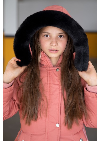 Pembe Kürklü Içi Astarlı Çıkarılabilir Kapüşonlu Kız Çocuk Mont 19055 modelleri
