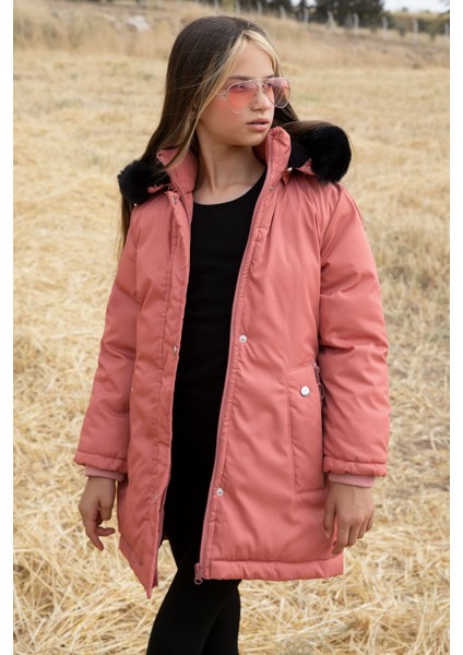 Pembe Kürklü Içi Astarlı Çıkarılabilir Kapüşonlu Kız Çocuk Mont 19055 fırsatları