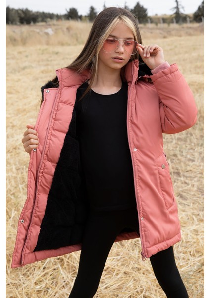 Pembe Kürklü Içi Astarlı Çıkarılabilir Kapüşonlu Kız Çocuk Mont 19055 indirimleri