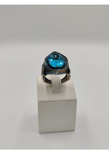 Aqumarin Taşlı Erkek Yüzüğü 25 mm 925 Ayar Gümüş Yüzük fırsatları