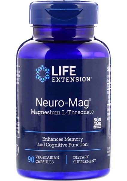 Life Extansion Neuro-Mag, Magnesium L-Threonate Magnezyum 90 Kapsül (Hafıza Desteği + Zihinsel Destek)