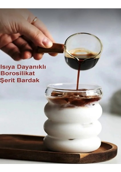 Snow Home Isıya Dayanıklı Borosilikat Cam Şerit Şeklinde Bardak | Kahve ve Sunum Bardağı - Shot- 1 Adet