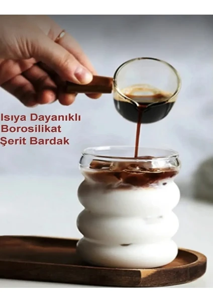 Snow Home Isıya Dayanıklı Borosilikat Cam Şerit Şeklinde Bardak | Kahve ve Sunum Bardağı - Shot- 1 Adet