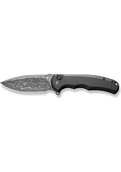 Button Lock Praxis Aluminum Black Damascus Çakı