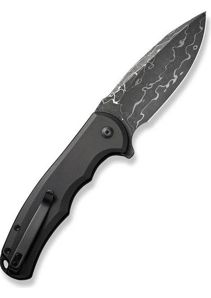 Button Lock Praxis Aluminum Black Damascus Çakı