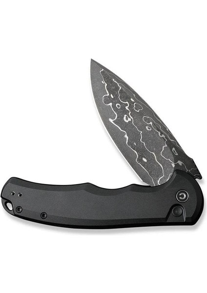 Button Lock Praxis Aluminum Black Damascus Çakı