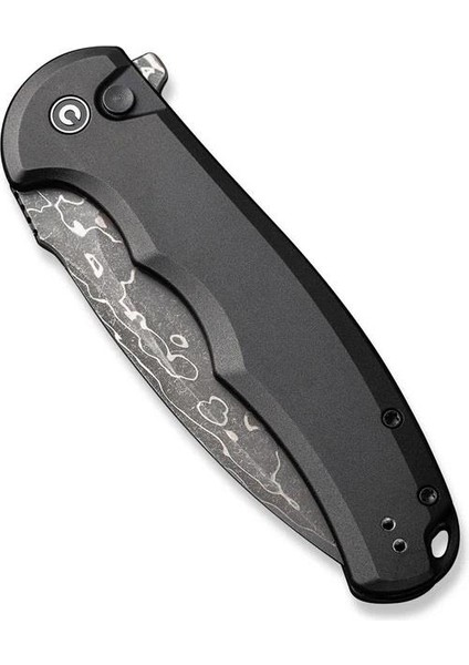 Button Lock Praxis Aluminum Black Damascus Çakı