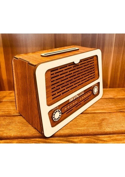 Ahşap Nostaljik Kumbara ve Radyo Dekoratif Set