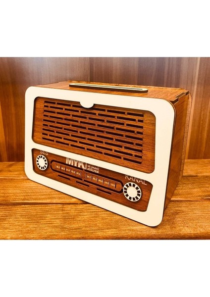 Ahşap Nostaljik Kumbara ve Radyo Dekoratif Set