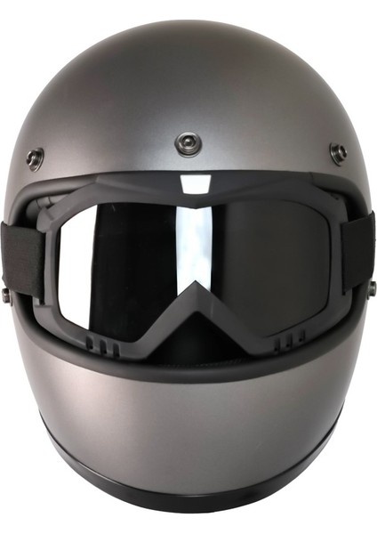 Motosiklet Retro Kask Harley Cafe Racer Vespa Modüler ve Anti Uv Gözlüklü Motor Kaskı Gray