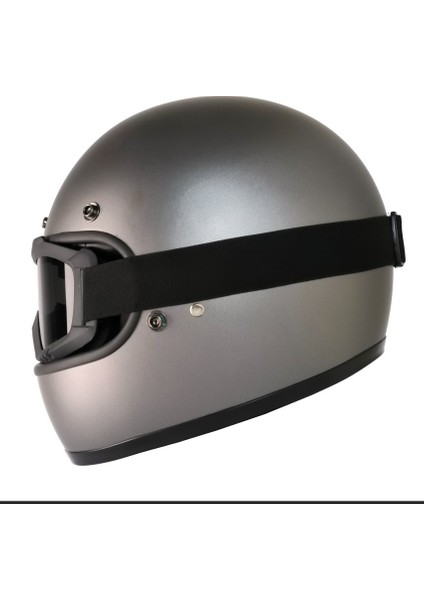 Motosiklet Retro Kask Harley Cafe Racer Vespa Modüler ve Anti Uv Gözlüklü Motor Kaskı Gray