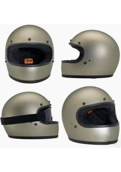 Motosiklet Retro Kask Harley Cafe Racer Vespa Modüler ve Anti Uv Gözlüklü Motor Kaskı Gray