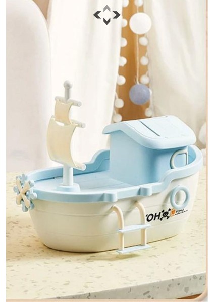 Mavi Büyük Boy Korsan Gemi Desenli Yelkenli Dekoratif Kumbara Biblo Soft Kumbara Eğlenceli Para Bir modelleri